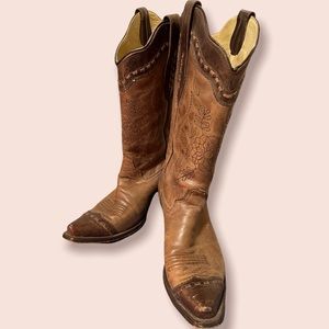 Corral Women’s Brown Lace Stitch Embroidered Western Cowboy Boots